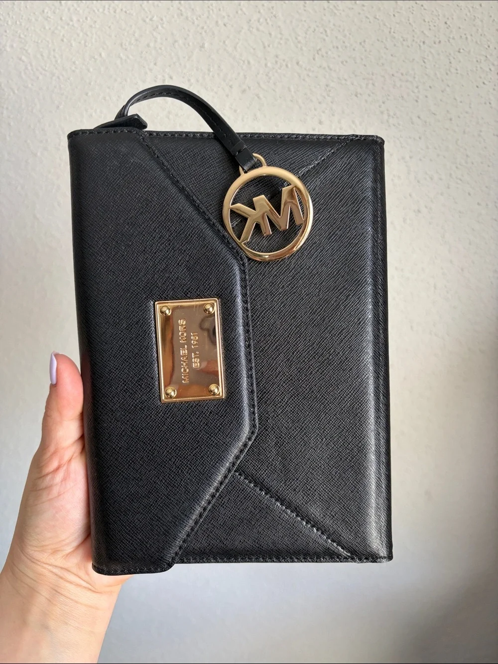 Michael Kors Black Saffiano Leather Envelope Style Ipad Mini Holder Case NWOT